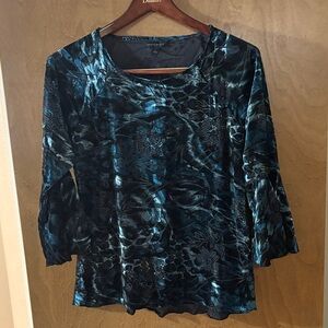 Investments Blue & Black Patterned Blouse Size Large